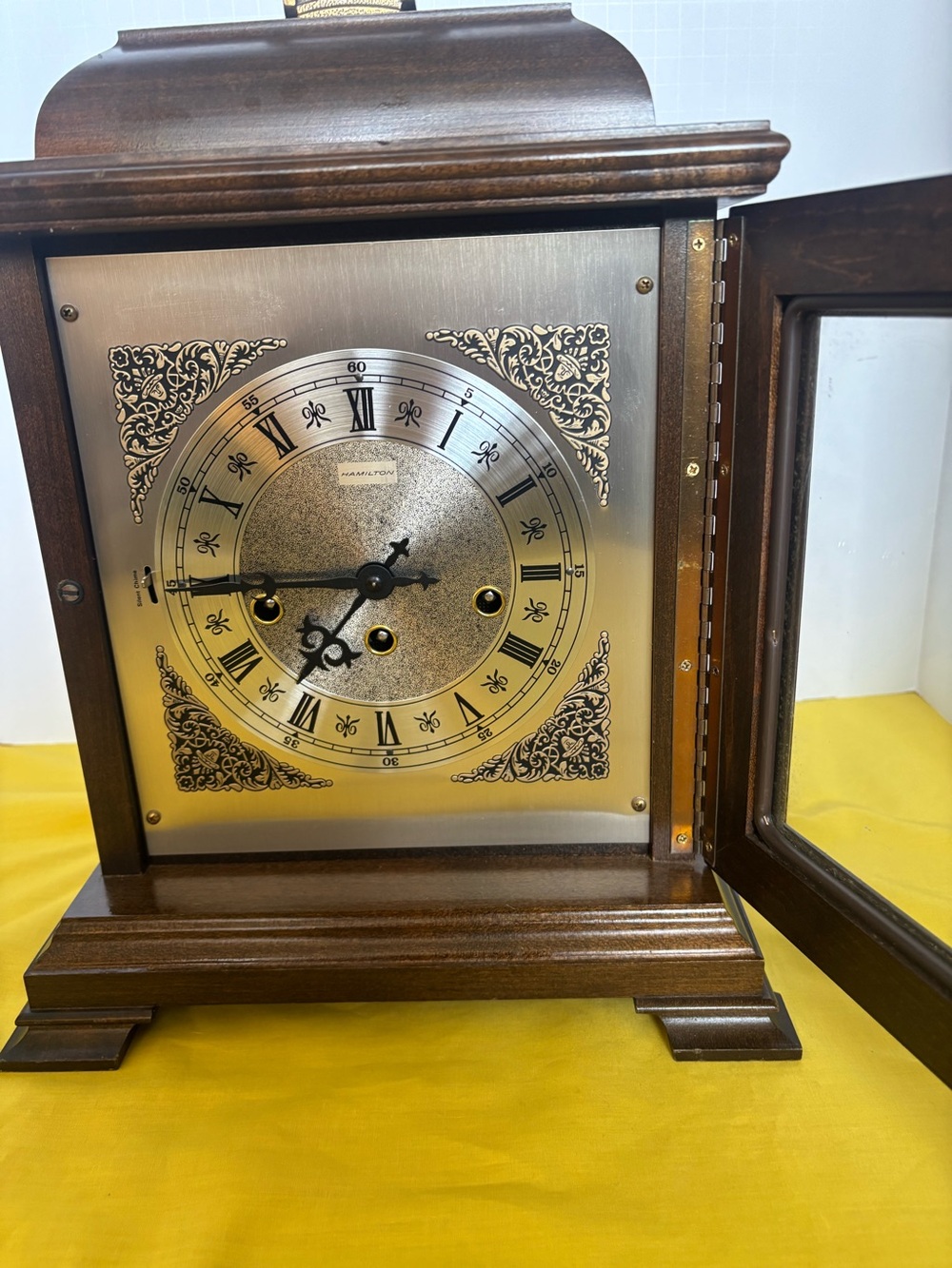 Hamilton Wood Mantel Clock with Gold-Toned Dial